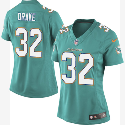 Women's Elite Kenyan Drake Nike Jersey Aqua Green Home - #32 NFL Miami Dolphins